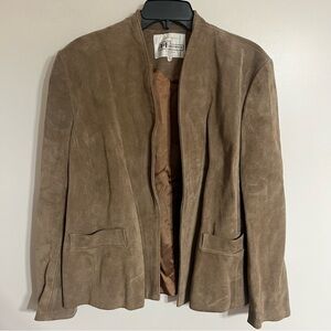 Women's Vintage A&F Originals Leather Lined Open Front Jacket Size 15/16 Tan‎
